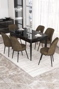 Resim Canisa Via Serisi 80x132 Açılabilir Mutfak Masası Takımı Siyah Mermer Desen Masa 6 Kahverengi Sandalye 