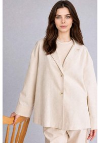 Resim Defacto Relax Fıt Keten Karışımlı Blazer Ceket H3746ax26smer238 Ekru-er238 
