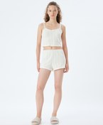 Resim Askılı Crop Pijama Üstü Fırfırlı Pamuklu 