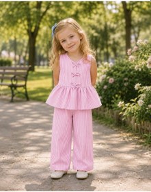 Resim My Kids Wear Kız Çocuk Bella Fiyonk Detaylı Alt Üst Takım 12798 Pembe 
