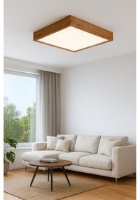 Resim Ahşap Çerçeveli Led Panel Aydınlatma Enerji Tasarruflu Avize 60 60 Cm 3200k Gün Işığı Ahşap 