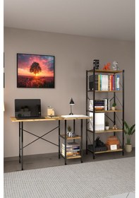 Resim Çalışma Masası Ve Kitaplık Seti İkili Çalışma Odası Set Atlantik Çam 