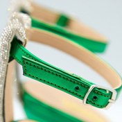 Resim lescarpe Kadın Tek Bant Taş Detaylı Parlak Saten Topuklu Ayakkabı 