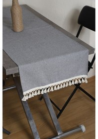 Resim Dnc Home Tekstil Ndchome Keten Gri Antrasit Ponponlu Runner 150 X 45 Antrasit 