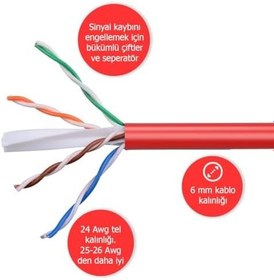 Resim DERKAB 30 CM 10'lu Paket CAT6 Network-Ağ-Ethernet Kablosu Kırmızı 
