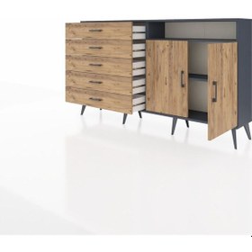 Resim Arges Konsol 2 Raflı 5 Çekmeceli 2 Kapaklı 176x30x99 Antrasit-çam Atlas Çam/atlas Çam - Antrasıt 