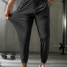Resim Erkekler için Ice Sliky Fiber Günlük Pantolon - Esnek Bel Bağcıklı Rahat Kesim, Harf Desenli, Makinede Yıkanabilir, Tüm Sezonlara Uygun Konforlu Spor ve Günlük Giysi, Pürüzsüz Dokulu Kumaş, Modern Tarz, Hafif Malzeme, Rahat Paça Pantolonlar, Sokak Stili 