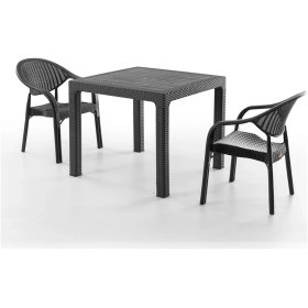 Resim Bamboo 2 Kişilik Rattan Masa Sandalye Takımı Siyah Siyah 