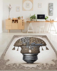 Resim Homshtag Parlak Fikir Barok Tarzı Krem Renkli Orjinal Dekoratif Modern HomeOffice Halısı,Ofis Dekorasyonu 