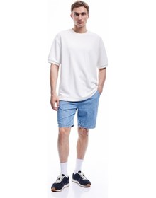 Resim Koton Pamuklu Bol Cep Detaylı Oversize Beli Bağcıklı Bermuda Jean Şort Açık İndigo 5sam40125nd Açık İndigo 