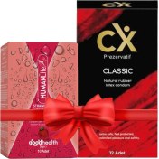 Resim Cx Prezervatif Classic 12'li + Humanlife 5 gr x 10 Çilek Aromalı Jel Lubricant 