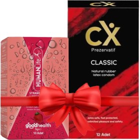 Resim Cx Prezervatif Classic 12'li + Humanlife 5 gr x 10 Çilek Aromalı Jel Lubricant 