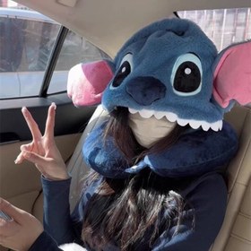 Resim 1 adet Disney Stitch Seyahat Yastığı - U-Şekilli Boyun Desteği, Büyük Gözler ve Pembe Kulaklar, Yumuşak Hafif Kumaş, Sadece Elde Yıkama, Uçak Uykuları İçin Karikatür Karakter Tasarımı, Karışık Renkler, Seyahat Boyun Yastığı, Eğlenceli Tasarım, Peluş Dokulu 