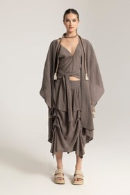 Resim Püsküllü Kimono - Vizon / Std 