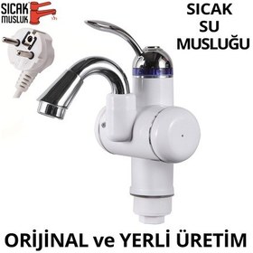 Resim Elektrikli Sıcak Musluk Ani Su Isıtıcı Şofben Musluk Asg-3B Beyaz 