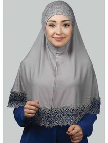 Resim Altobeh İkili Set Dantelli Pratik Eşarp Hazır Hijab Ve Tesettür Bonesi Xl Gri 