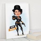 Resim Silahlı Deri Kıyafetli Kadın Karikatürlü Kanvas Tablo 