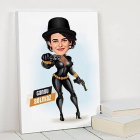 Resim Silahlı Deri Kıyafetli Kadın Karikatürlü Kanvas Tablo 