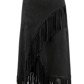 Resim Kadınlar İçin Şık Asimetrik Püskül Etek - Siyah Düz Renk, Her Mevsim Kullanıma Uygun, Akıcı Püsküllü, Dayanıklı Kumaş, Günlük ve Resmi Giyim için, Kaliteli İşçilik, Parti Kıyafeti, Rahat Kesim, Trend Kadınlar 