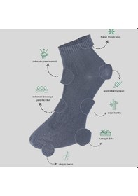 Resim Kral Socks Erkek Bambu Patik Düz Desen Dikişsiz 3 Çift Çorap Füme - Lacivert 