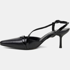 Resim Desa Kadın Siyah Slingback Sivri Burunlu Ince Topuklu Deri Stiletto 