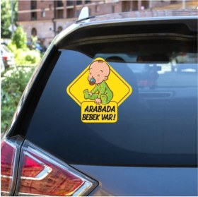 Resim Arabada Bebek Var Araç, Araba, Oto, Motorsiklet, Kask, Laptop, Cam Sticker 15X15 cm 