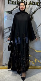 Resim Etekleri Çiçekli Taşlı Şifon Abaya - Lüks Zarif Model TM94 MGSSB - 3XL / Siyah 