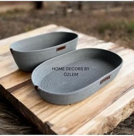 Resim 2 li Oval Gri Sepet Takımı Organizer Düzenleyici Saklama Kutusu El Emeği Handmade Gri 