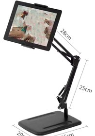 Resim teknosepetim 360 Derece Ayarlı Tablet Stand 60cm Yüksekliğinde Oynar Başlıklı Ayarlanabilir Stand Tablet Metal 