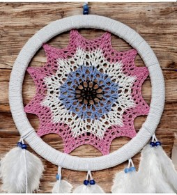 Resim Pembe Nazar Motifli Kuş Tüylü Duvar Süsü 