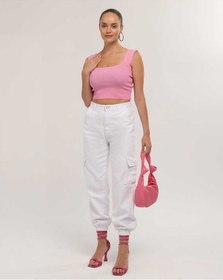 Resim Shevega Kadın Beyaz Paça Lastikli Keten Kargo Pantolon Beyaz 