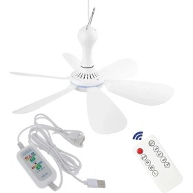 Resim Sessiz 6 Uzaktan Kumanda Zamanlaması ile USB Destekli Tavan Gölgelik Fanı, Kamp Yatağı Yurt Için 4 Vitesli Asılı Fan Bırakır (Yurt Dışından) 