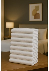 Resim 8 Adet Beyaz 50x85 Cm 200 Gram Bukle - Armür Otel El-yüz Havlusu Beyaz 
