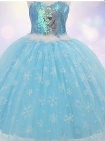 Resim Okay Kız Çocuk Tarlatanlı Simli Frozen Abiye-13694 Mavi 
