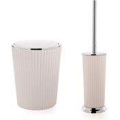 Resim Prima Nova Nely Banyo Çöp Kovası Tuvalet Fırçası 2'Li Bej 