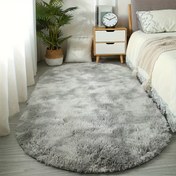 Resim 1 Adet Peluş Şag Alan Matı - Ultra Yumuşak Gri Oturma Odası, Yatak Odası için Kaymaz Zemin Matı - El ile Yıkanabilir Oval Mat, Modern Ev Dekor Aksesuarı - Küçük Mekanlar İçin Lüks Zemin Matı 