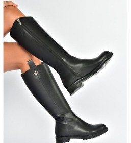 Resim Fox Shoes V965012009 Siyah Düz Tabanlı Klasik Kadın Çizme Siyah-Suni Deri 