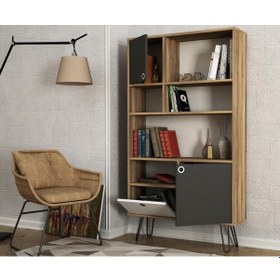 Resim Dekorister Exclusive Karamel Kitaplık Ceviz-Antrasit 