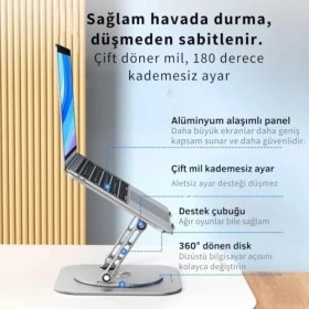 Resim Yükseklik Ayarlı 360 Döner Alüminyum Laptop Standı Laptop Sehpası Açı Yükseklik Ayarlı Kaymaz Padli 