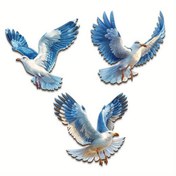 Resim 3 adet Geri Dönüşüm Mühendisliği Renkli Deniz Kartalı Duvar Sanatı Süslemesi - El Yapımı Canlı Mavi ve Beyaz Açık/İç Süsleme, Avlu, Bahçe, Çit, Mutfak için Uygun, Elektrik Gerektirmez, Kuş Süslemesi 