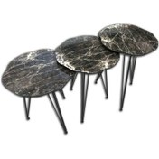 Resim Zigon Papatya Model Siyah Mermer Desen Mdf Tabla Metal Ayak V Ayak El Yapımı 