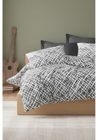 Resim Çift Kişilik Çarşaflı Nevresim Takımı Pamuklu 4 Parça Desenli Beyaz-siyah 