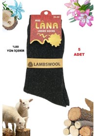 Resim Miss Lana Ladies Socks Bayan Çorap 5 Çift Kışlık Yün Çorap Lambswool Özel Kuzu Yünlü Kadınlar İçin Termal Özellikli Siyah 