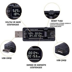 Resim USB Voltmetre - Ampermetre OLED Ekran Şarj Kapasite Test Cihazı 