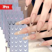 Resim 7 Parça Fransız Gradyan Tırnak Çıkartmaları Seti - Kendinden yapışkanlı, Simli Vurgular, Kolay Manikür ve Pedikür 
