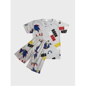 Resim Aliş Kids Erkek Çocuk Pamuklu Gri Sonic Desenli Kısa Kollu Şortlu Pijama Takımı 