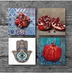 Resim Nar, Fatma Ana Eli (Hamsa) Taş Bardak Altlığı Seti - 4 Parça - Dekoratif, Rustik Mutfak Aksesuarı, 10x10 cm, Kaydırmaz Tabanlı, Şık ve Dayanıklı SC192 