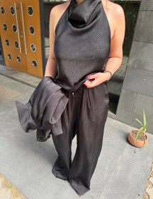 Resim Saten Beli Lastikli Siyah Pantolon - L 