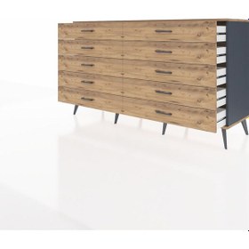 Resim Hyperion Konsol 10 Çekmeceli 176x44x99 Antrasit-çam Antrasit-çam 