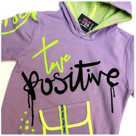 Resim Love Positive Baskılı Fileli Kapüşonlu Kız Sweatshirt Mor Renk 9Y10Y11Y12Y Mor 